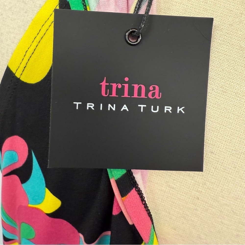 NWT TRINA TURK Halter Dress L Hana Hou Vibrant Black Tropical Floral Resortwear - Picture 12 of 13